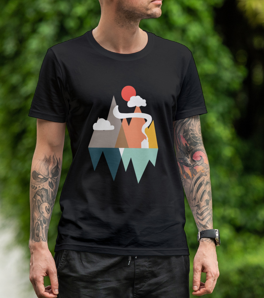 Landscape Geometric Mountains With Sun And Clouds T-Shirt
