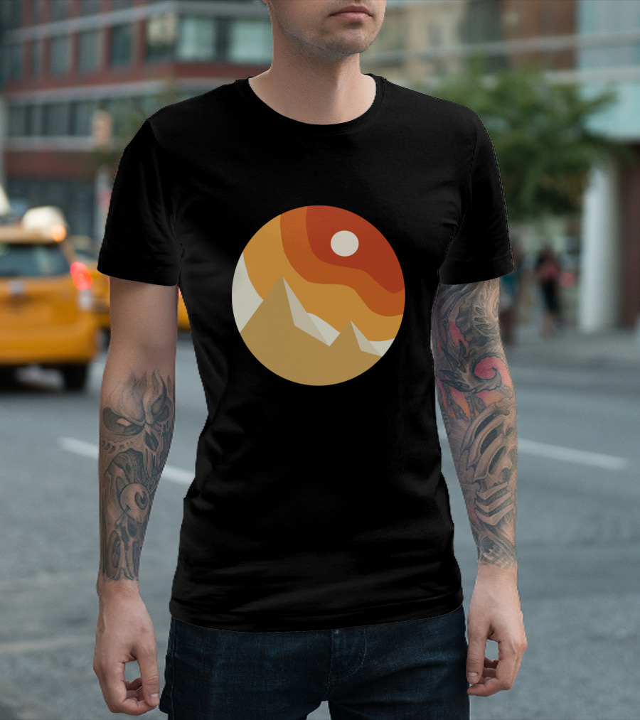 Monochrome Desert Mountains In Sunset Sphere T-Shirt