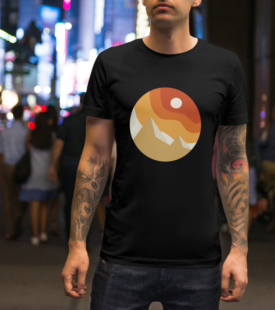 Monochrome Desert Mountains In Sunset Sphere T-Shirt