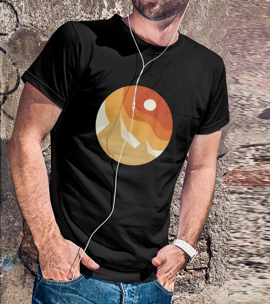 Monochrome Desert Mountains In Sunset Sphere T-Shirt
