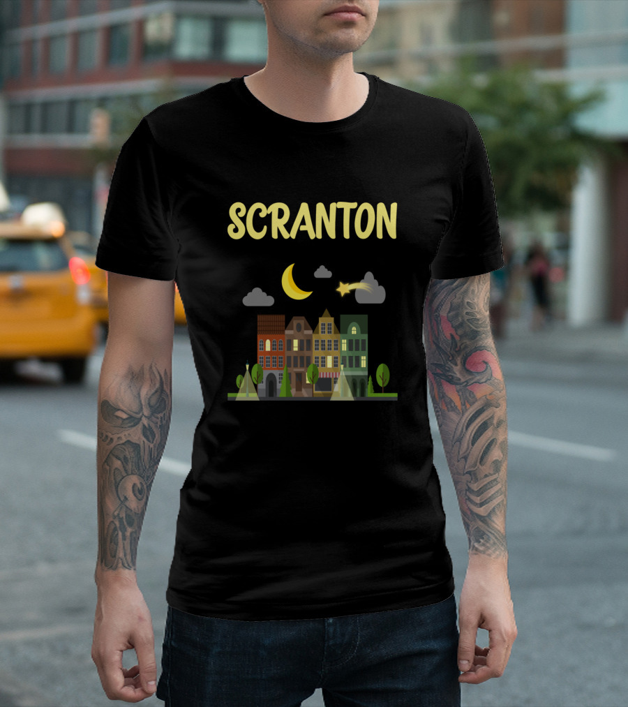 Scranton Night City Skyline with Crescent Moon and Stars T-Shirt