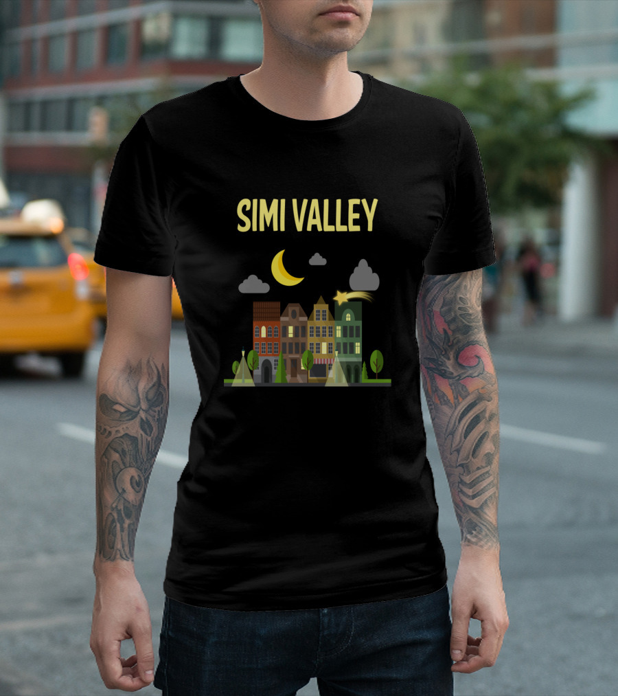 Simi Valley Cityscape with Moon and Shooting Star T-Shirt