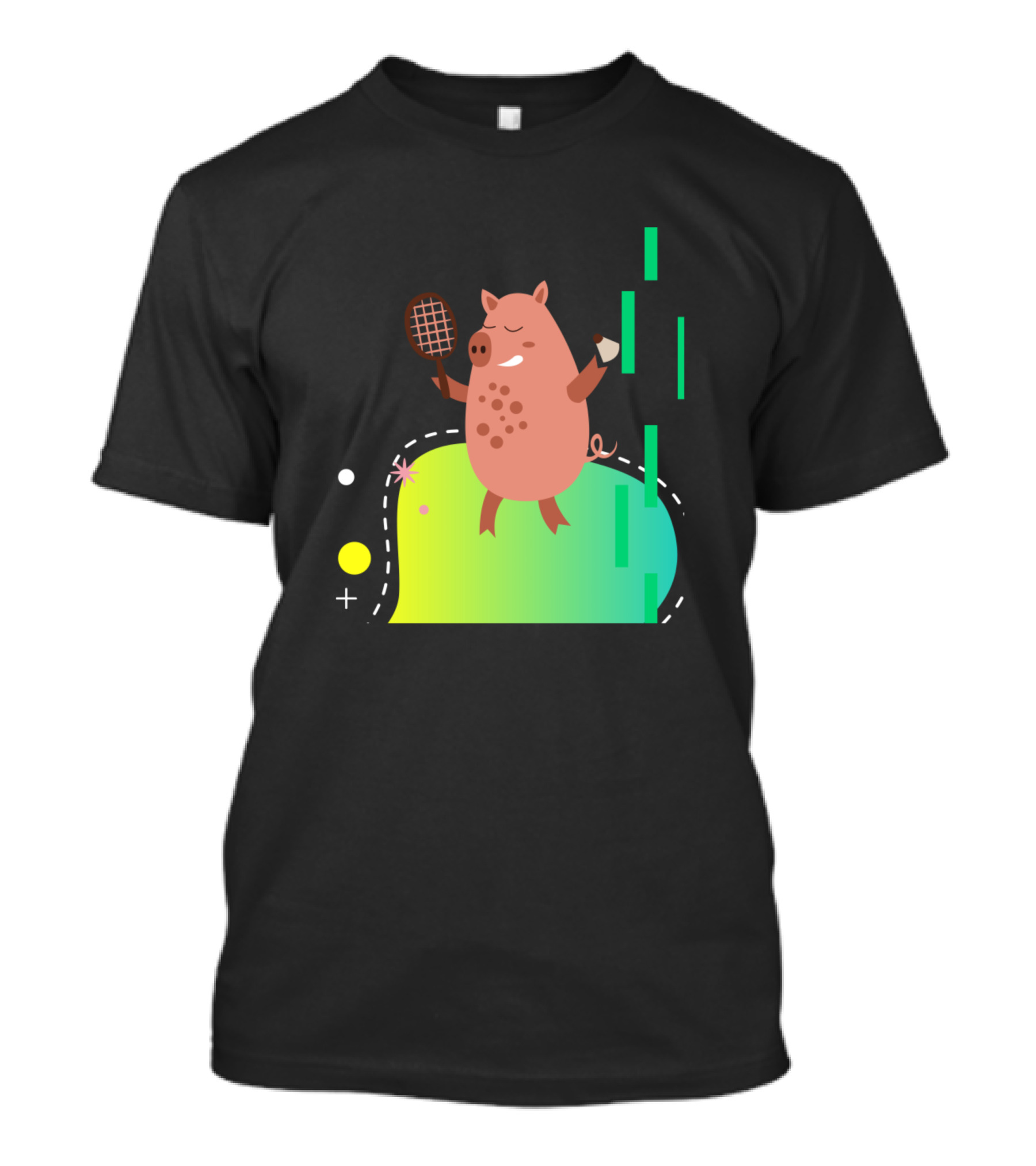 Pig Playing Badminton With Racket And Shuttlecock T-Shirt