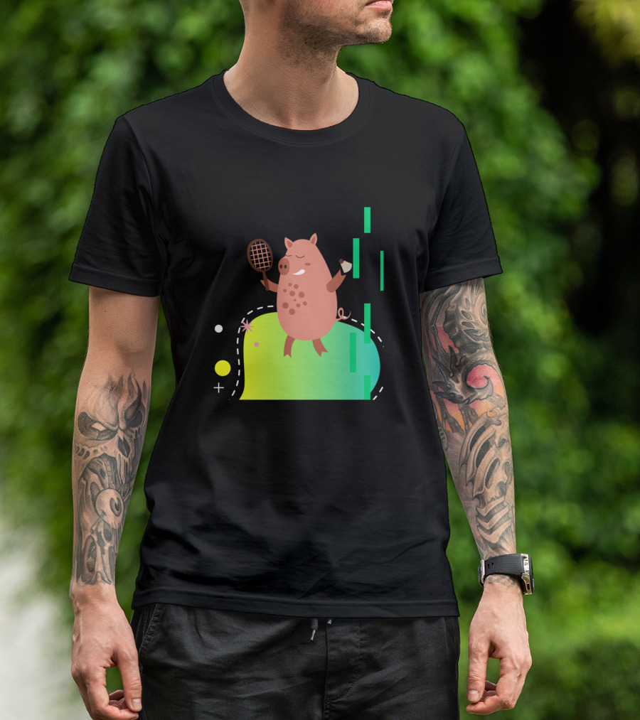 Pig Playing Badminton With Racket And Shuttlecock T-Shirt