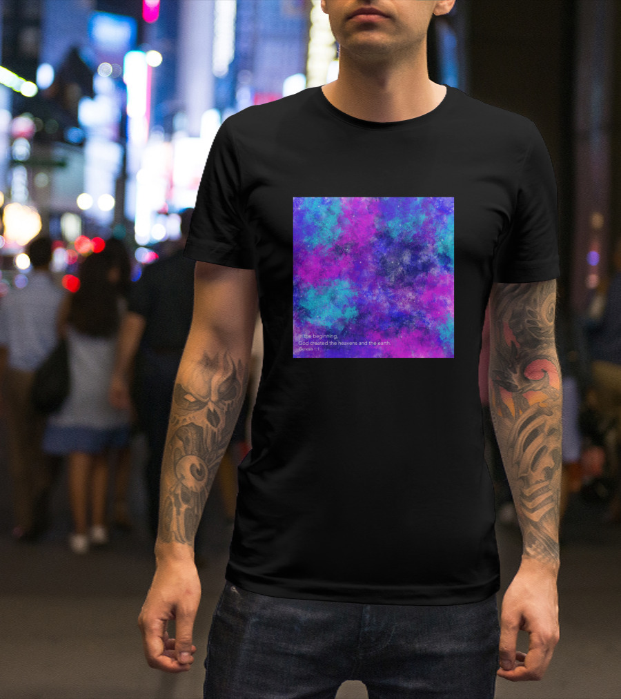 In The Beginning Genesis 1:1 God Created The Heavens And The Earth Dark Blue Purple T-Shirt