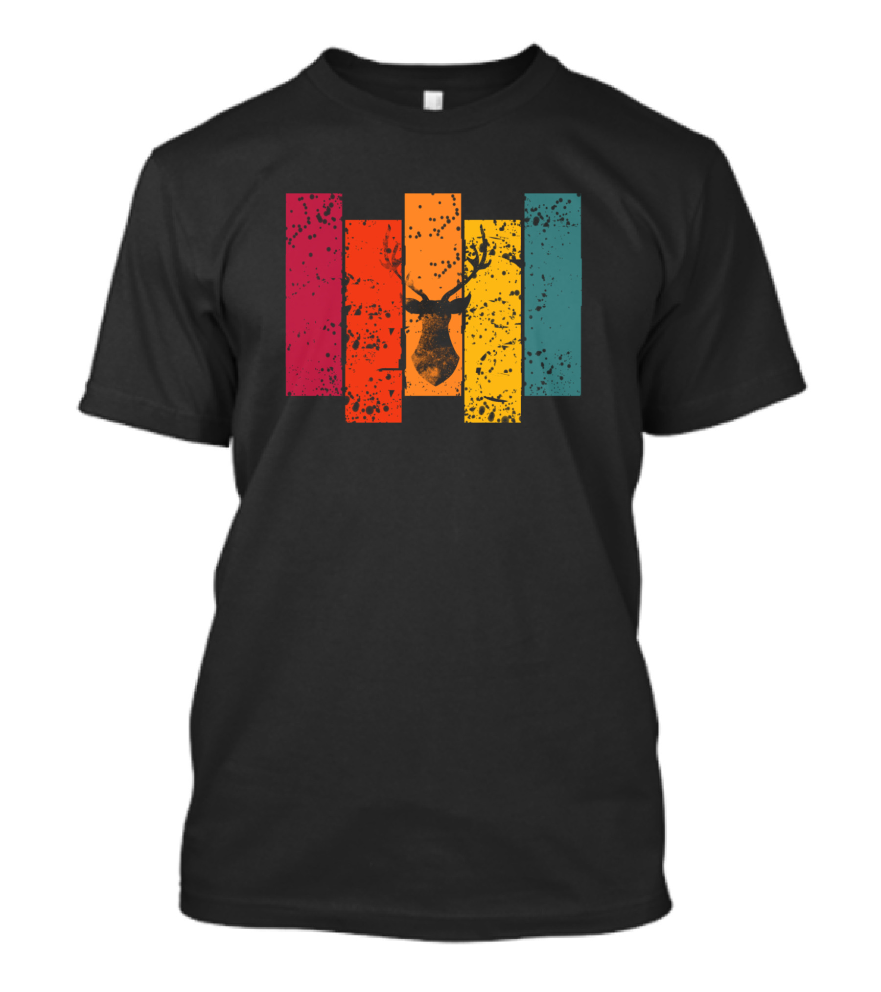 Retro Colorful Deer Vintage Silhouette Stripes T-Shirt
