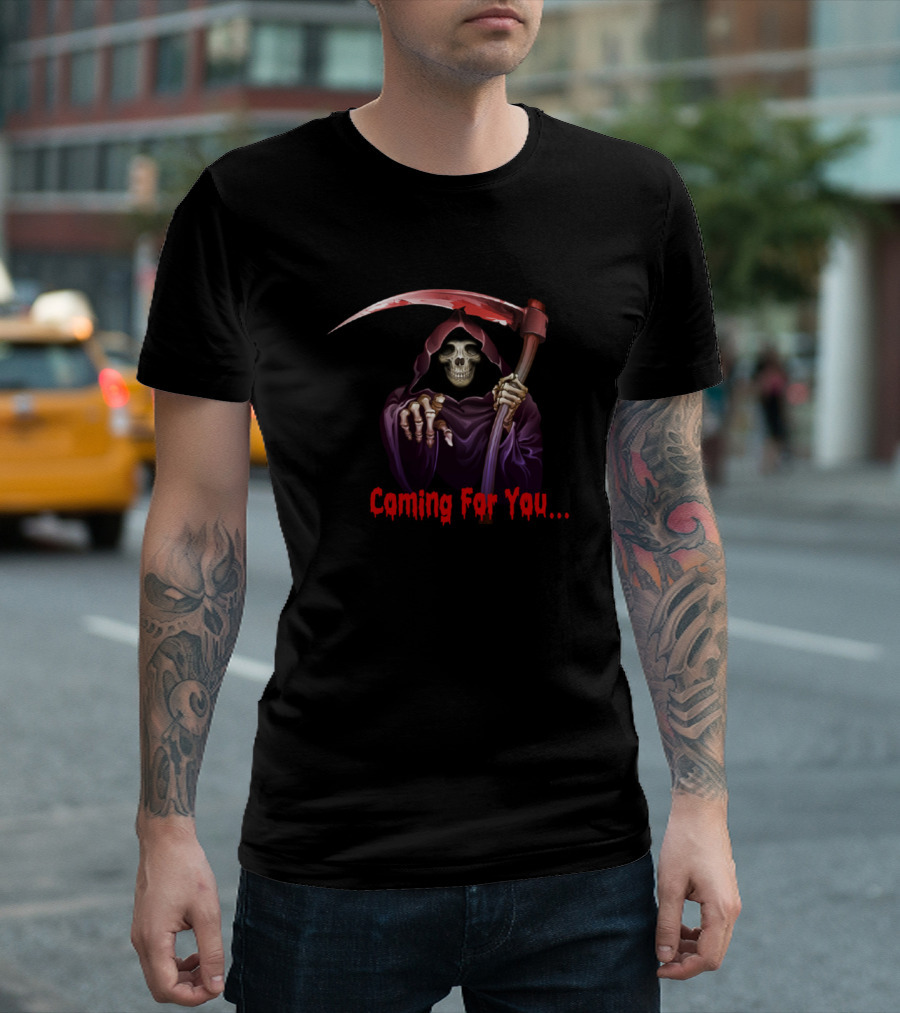Sensenmann Grim Reaper Coming For You Skull Scythe T-Shirt