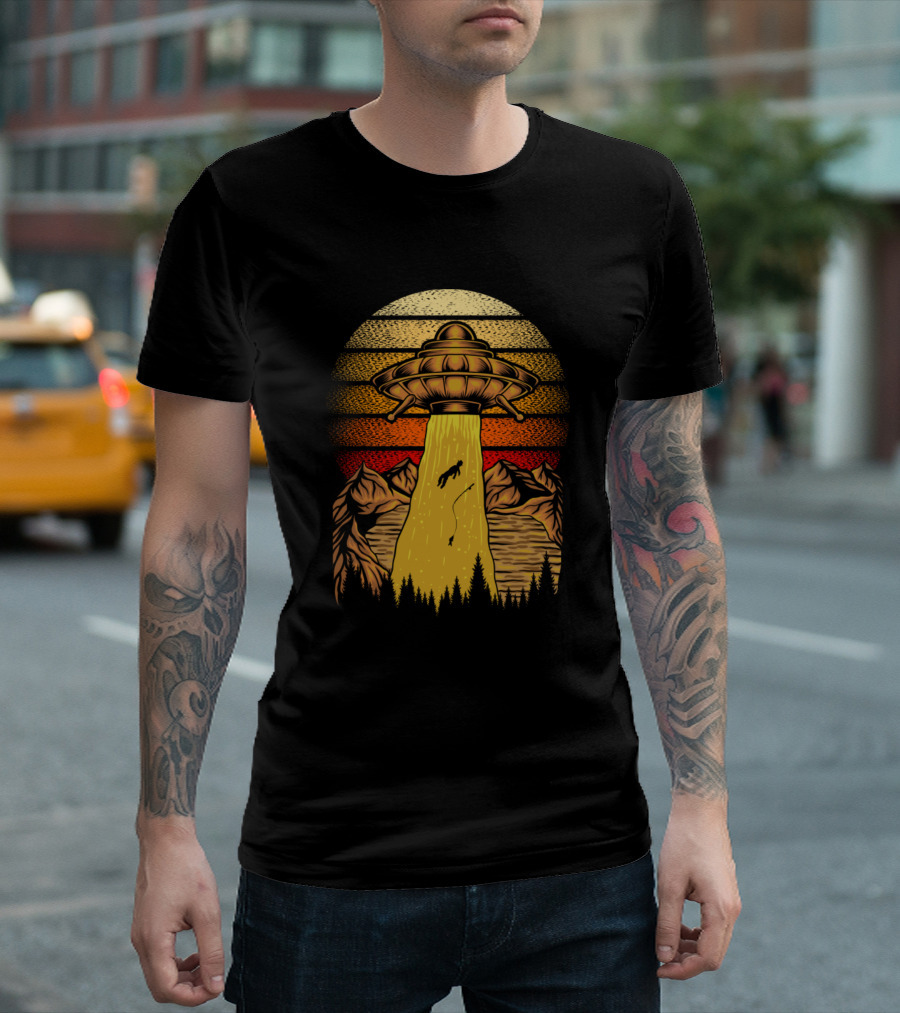 UFO Abduction Over Mountain Sunset T-Shirt