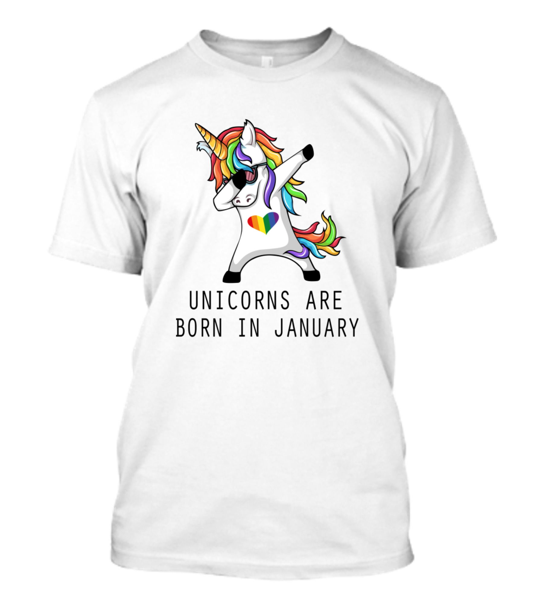 Unicorns Are Born In January Rainbow Heart Dabbing Pose T-Shirt