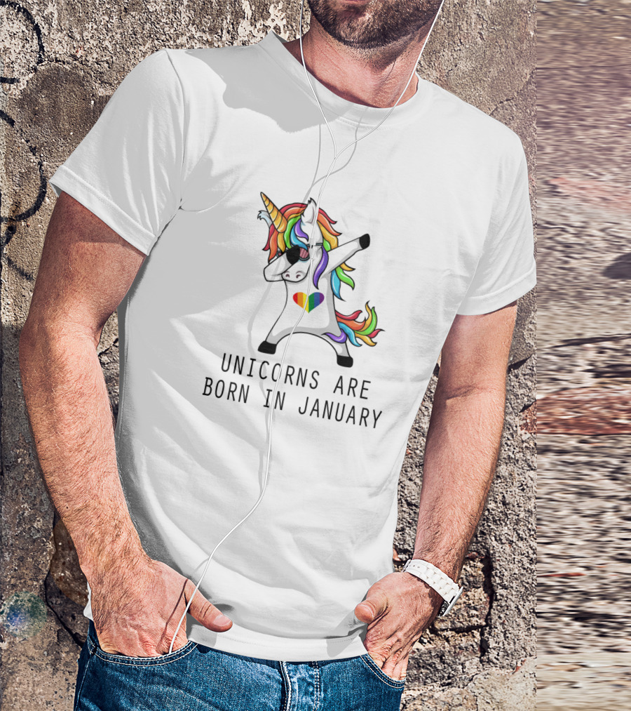 Unicorns Are Born In January Rainbow Heart Dabbing Pose T-Shirt