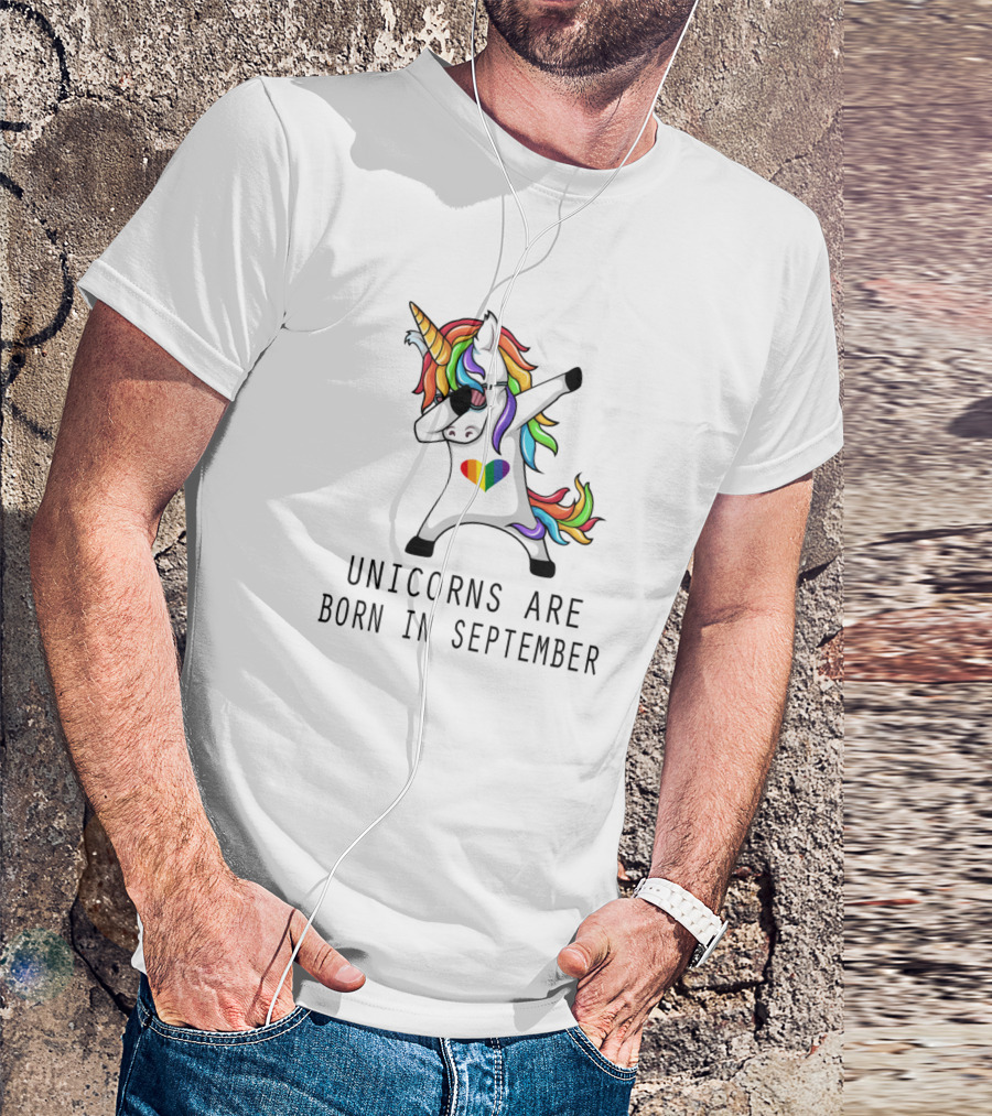 Unicorns Are Born In September Dabbing Rainbow Heart Pose T-Shirt