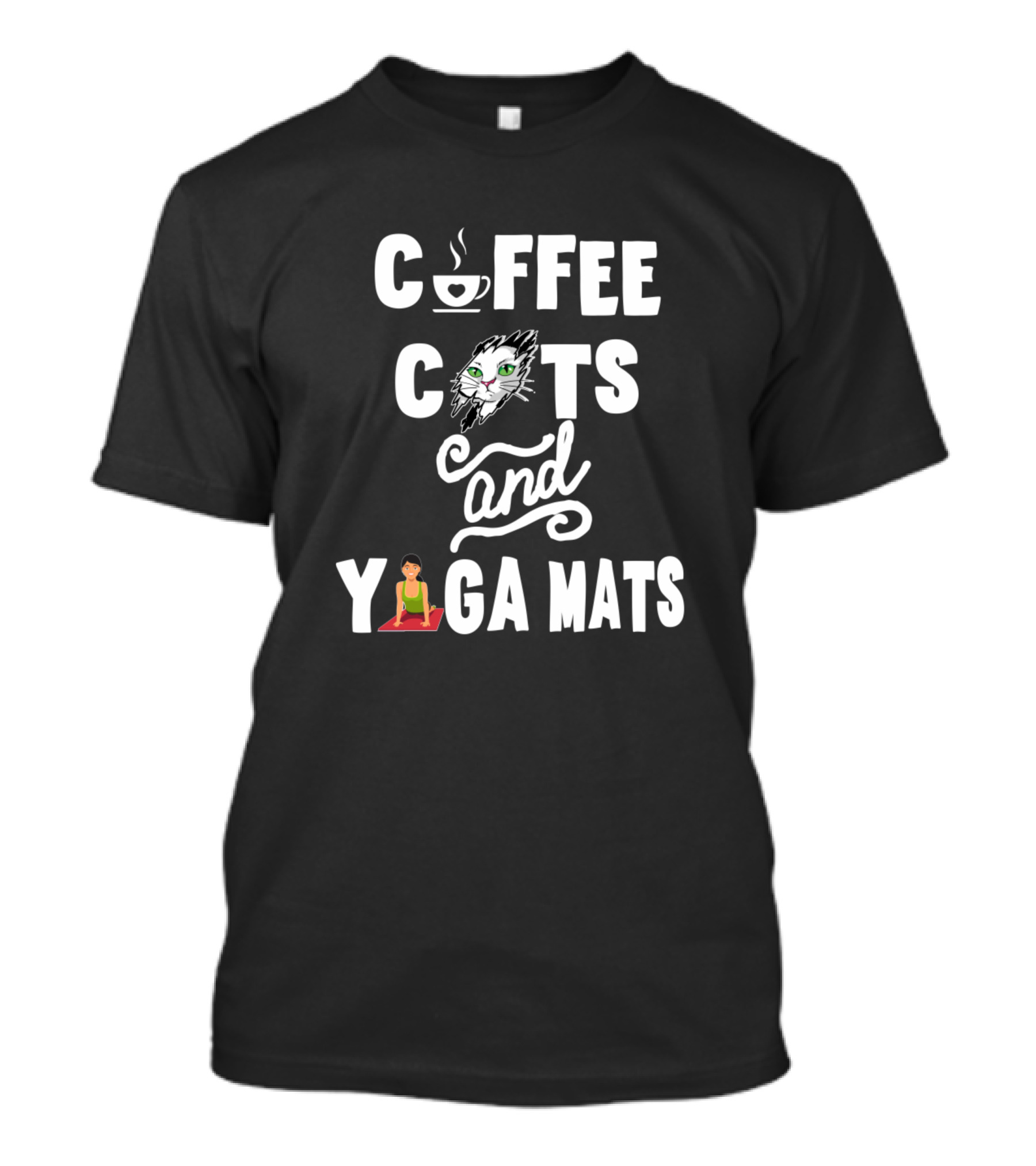 Coffee Cats And Yoga Mats With Coffee Cup And Yoga Pose T-Shirt
