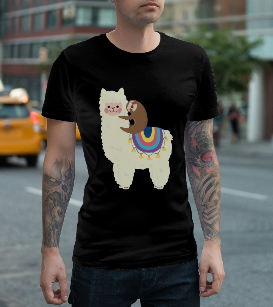 Cute Llama And Sloth Best Friends Colorful Blanket T-Shirt