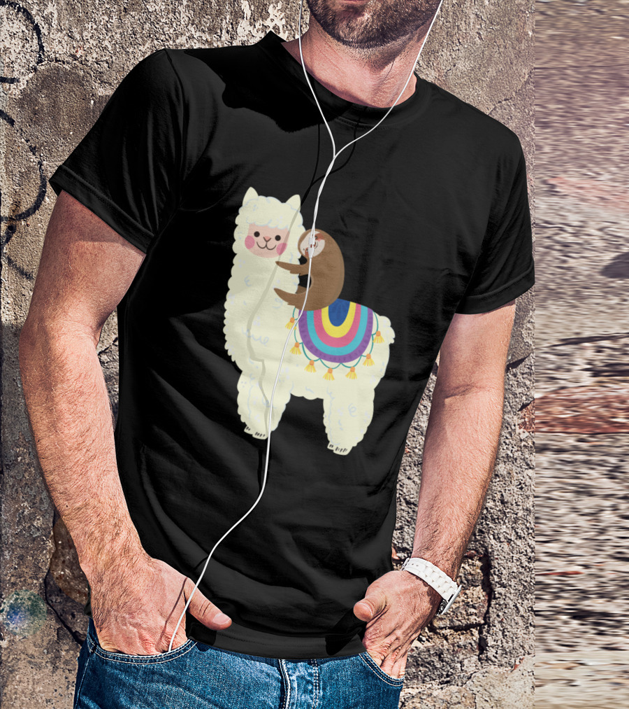 Cute Llama And Sloth Best Friends Colorful Blanket T-Shirt
