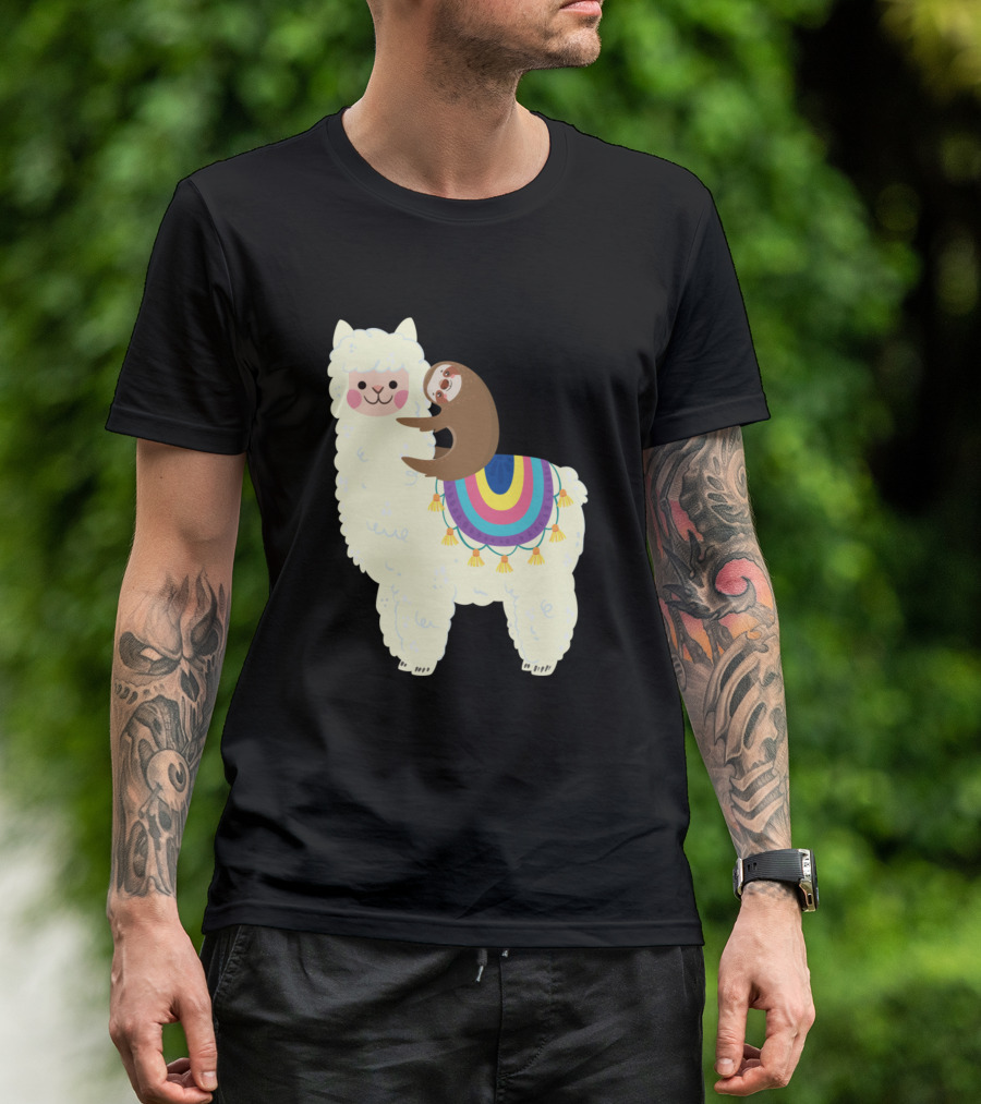 Cute Llama And Sloth Best Friends Colorful Blanket T-Shirt