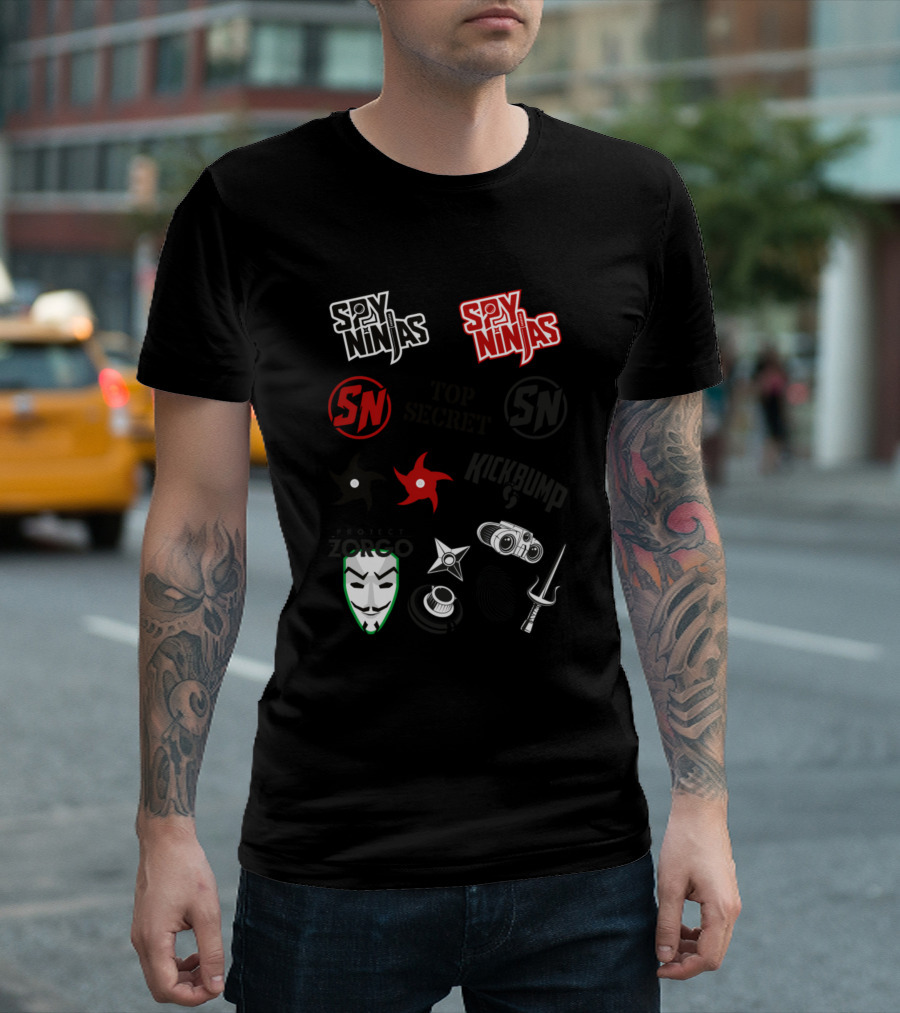 Spy Ninjas SN Top Secret Kick Bump Project Zorgo Mask Ninja Weapons Temporary Tattoo T-Shirt