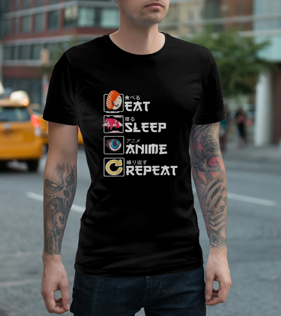 Eat Sleep Anime Repeat Manga Japanese Icons T-Shirt