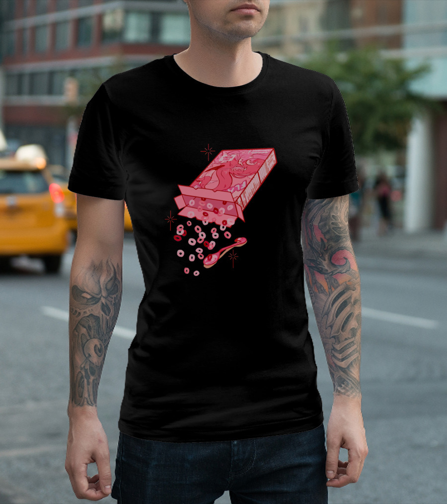 Flamingo Bird Cereal With Spoon And Loops T-Shirt