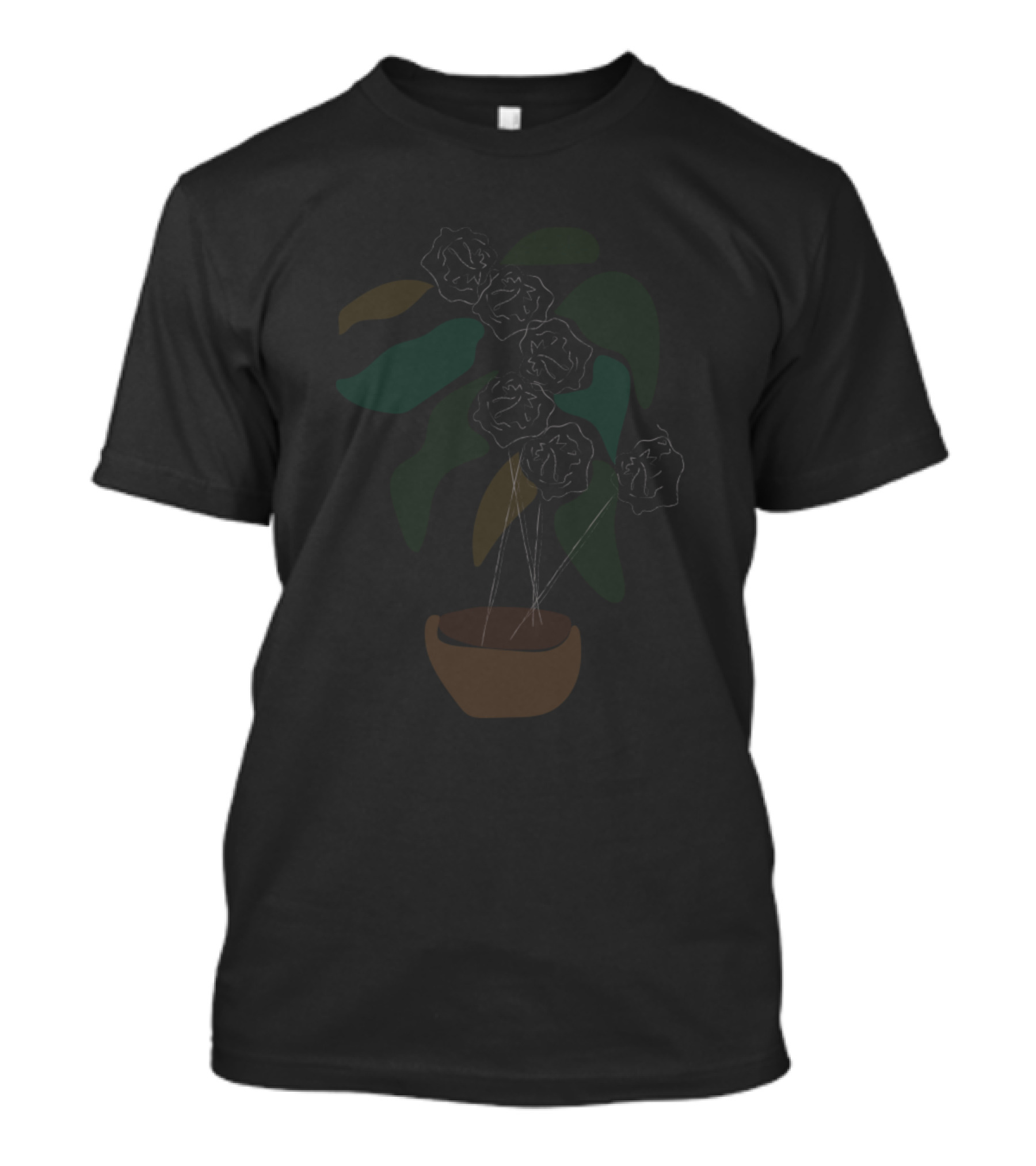 Flower Vase With Abstract Dark Green Leaves And Blooms T-Shirt