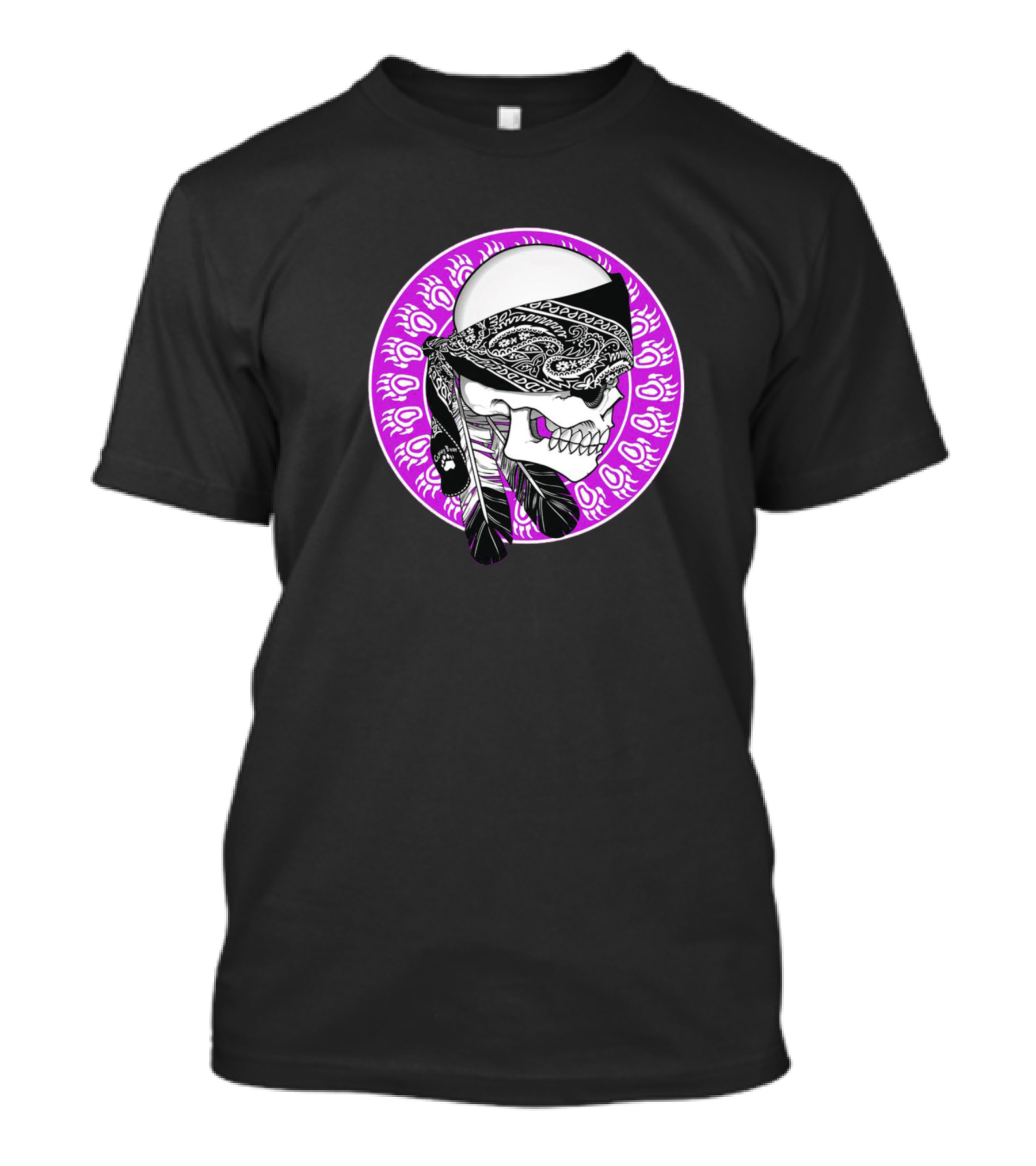 Gangster Skull In Bandana With Feather Elements T-Shirt