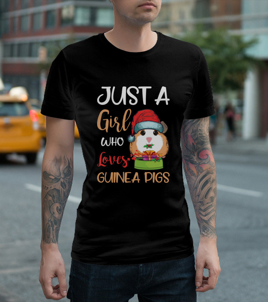 Just A Girl Who Loves Guinea Pigs Wearing Santas Hat T-Shirt