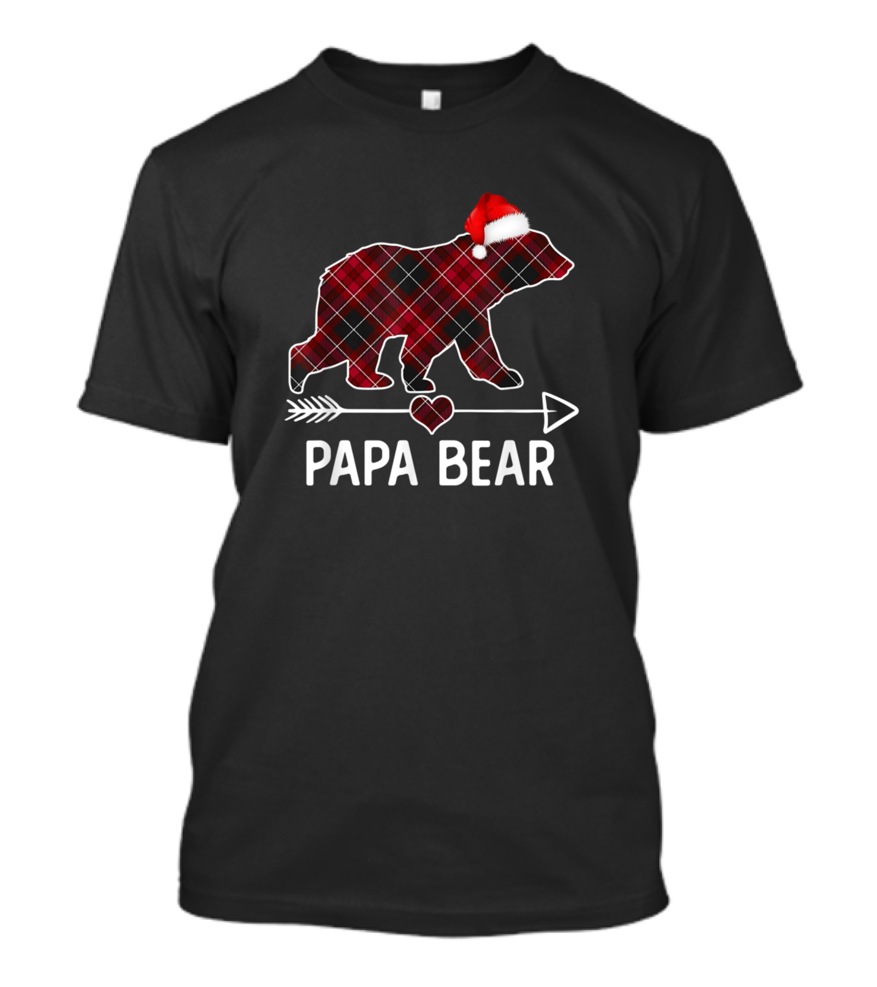 Papa Bear Christmas Red Plaid Buffalo Santa Hat Arrow Heart T-Shirt