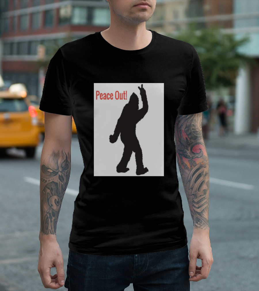 Peace Out Squatch Silhouette Bigfoot Gesture T-Shirt