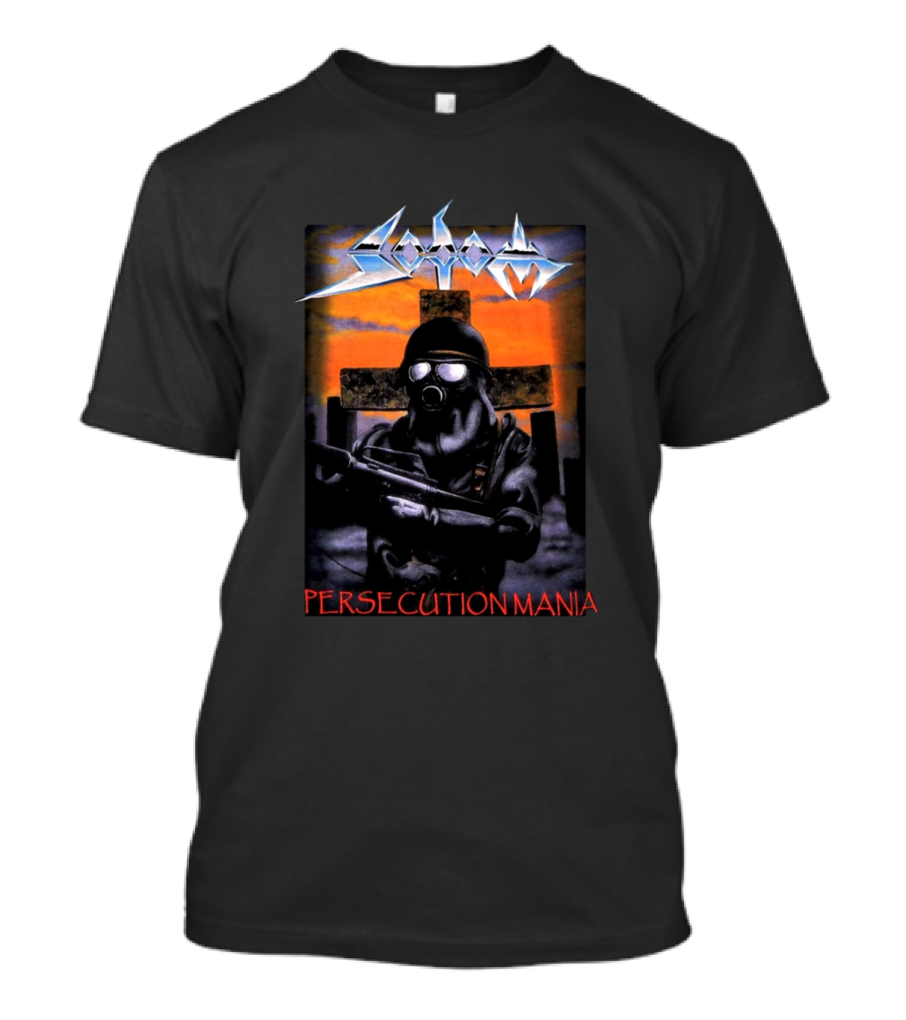 Sodom Persecution Mania Gas Mask Soldier Cross T-Shirt