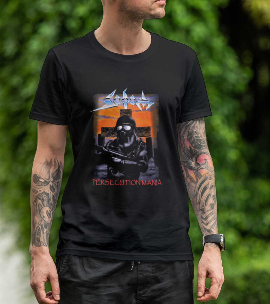 Sodom Persecution Mania Gas Mask Soldier Cross T-Shirt