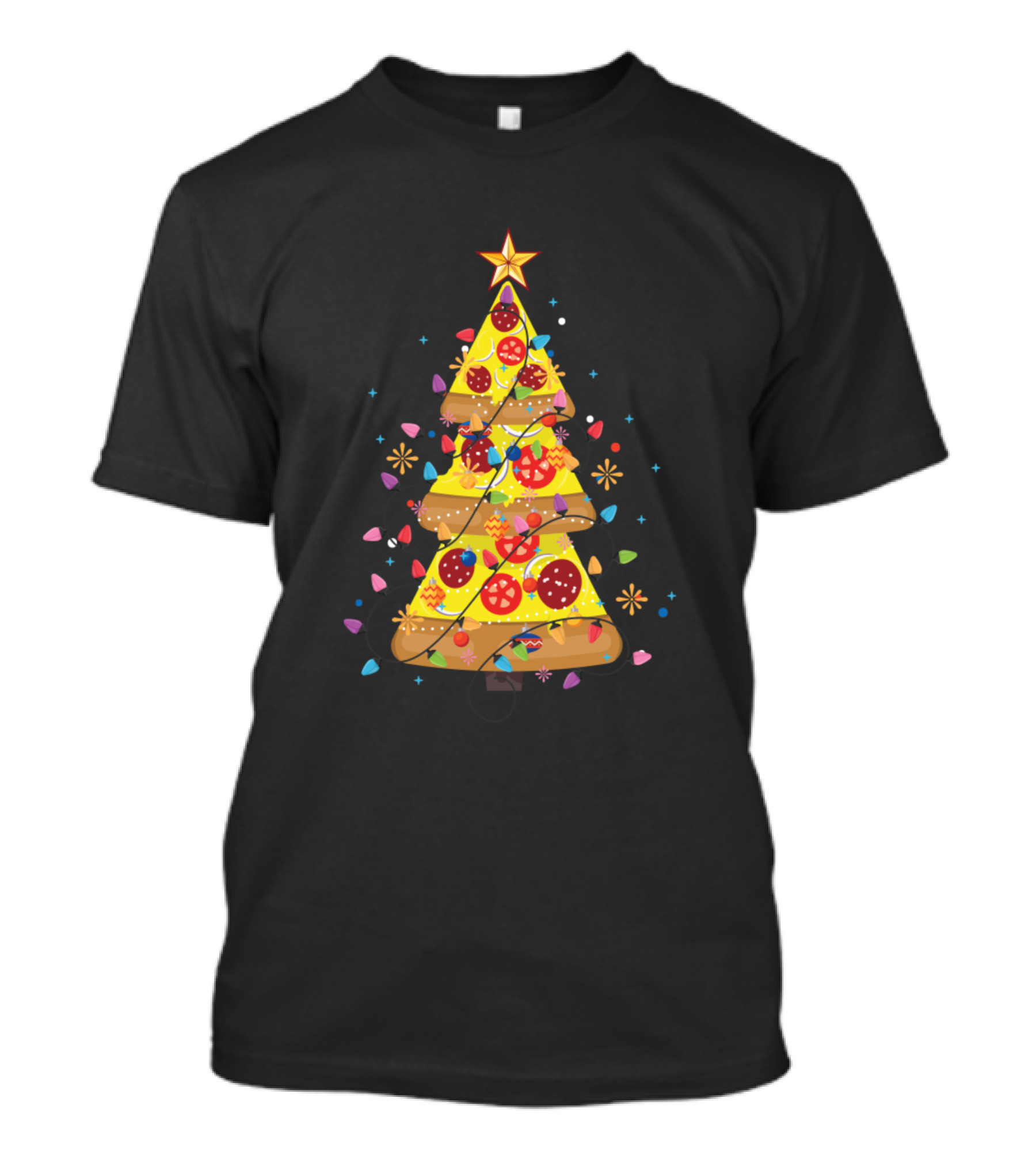 Pizza Christmas Tree Lights Xmas Crustmas Pepperoni Star Holiday Decor T-Shirt