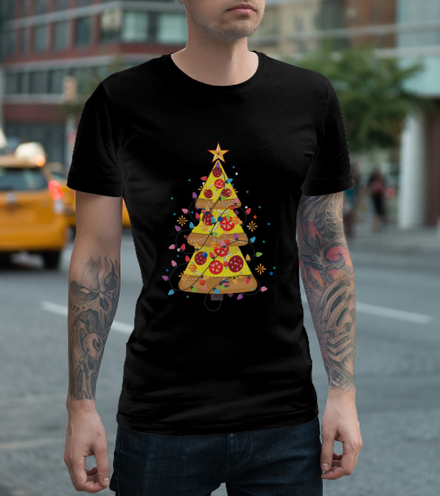 Pizza Christmas Tree Lights Xmas Crustmas Pepperoni Star Holiday Decor T-Shirt