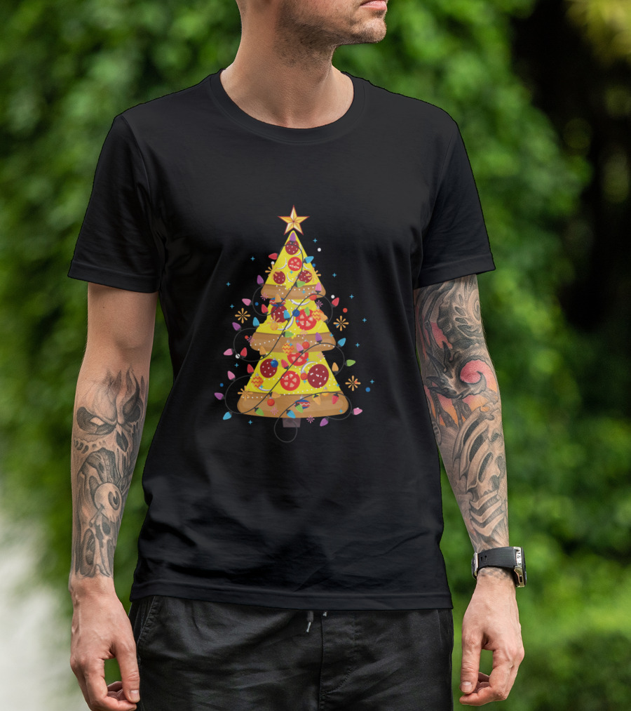 Pizza Christmas Tree Lights Xmas Crustmas Pepperoni Star Holiday Decor T-Shirt
