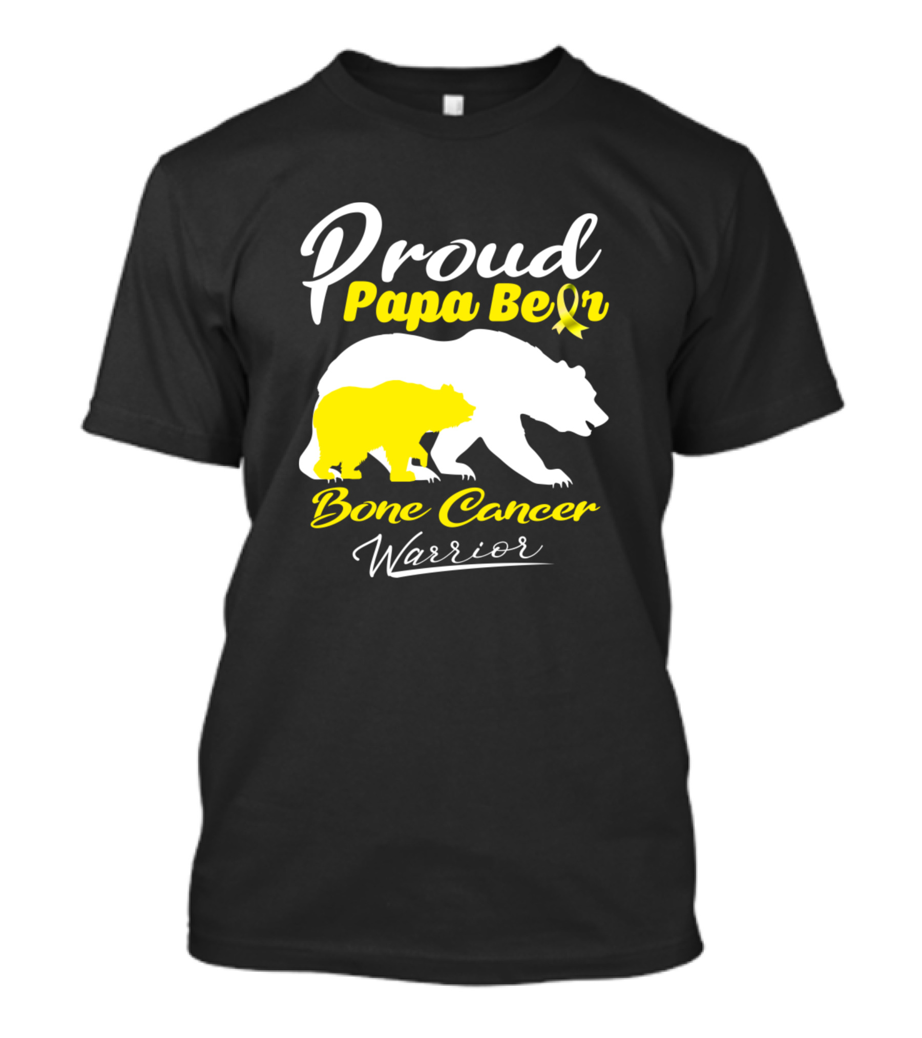 Proud Papa Bear Bone Cancer Warrior With Yellow Awareness T-Shirt