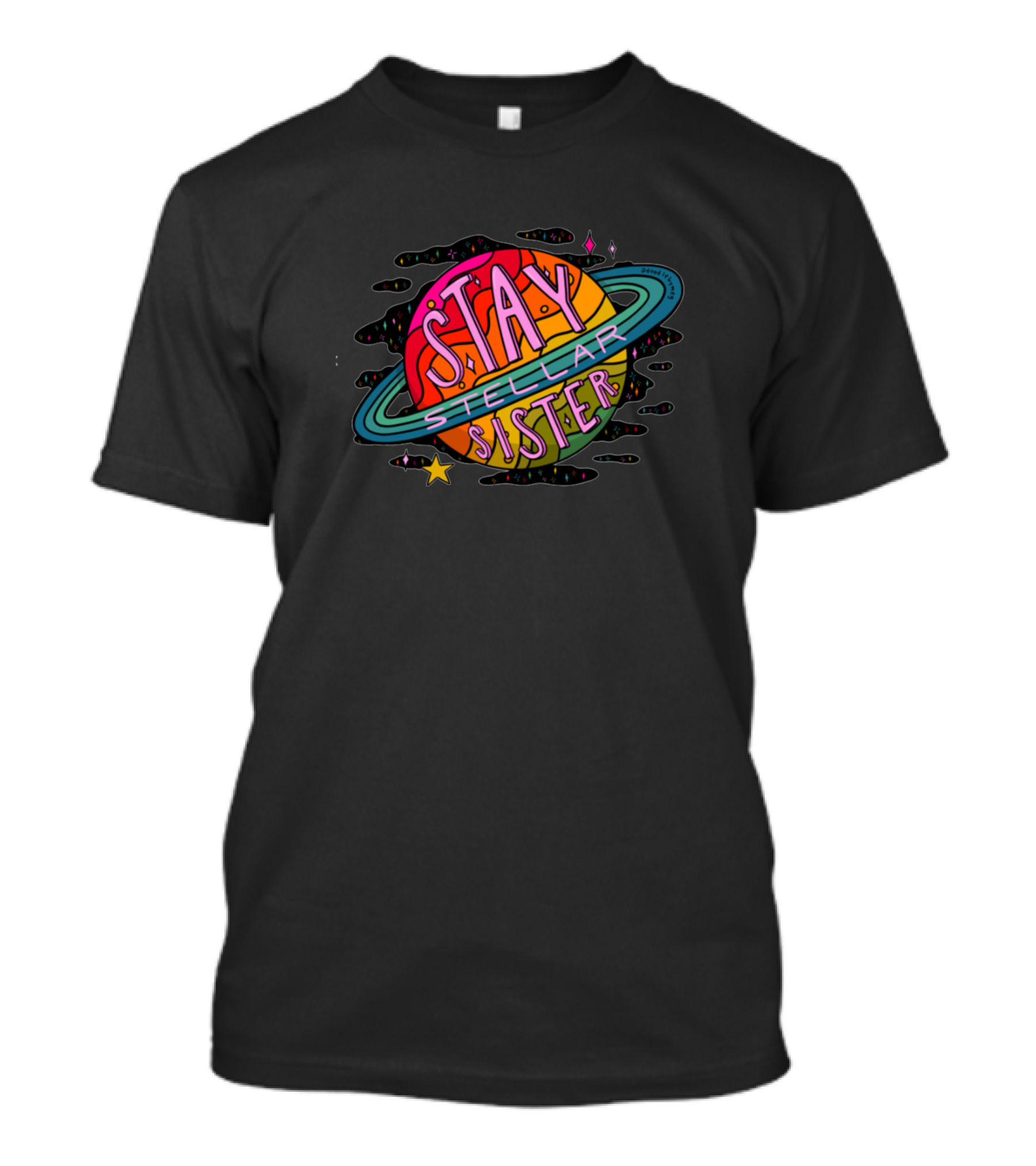 Stay Stellar Sister Planet Rings Galaxy Starburst T-Shirt