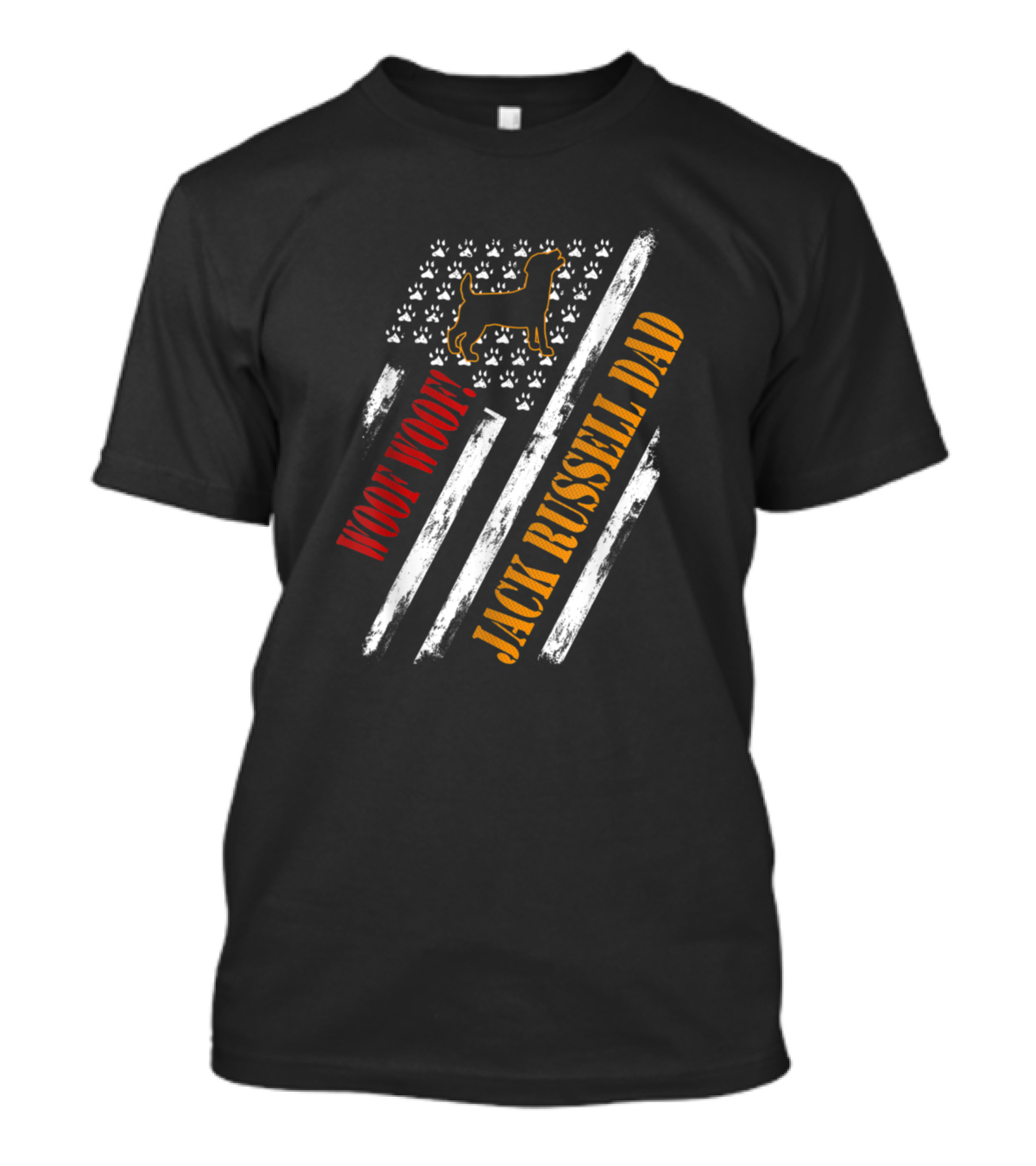Woof Woof Jack Russell Dad Vintage American Flag Paws T-Shirt