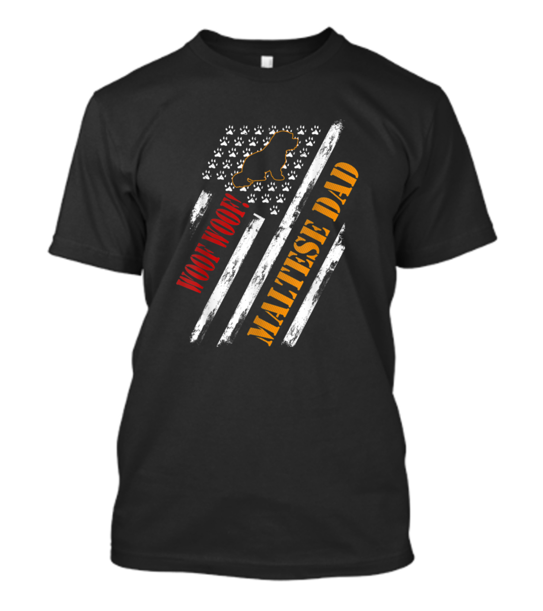 Woof Woof Maltese Dad Vintage American Flag T-Shirt