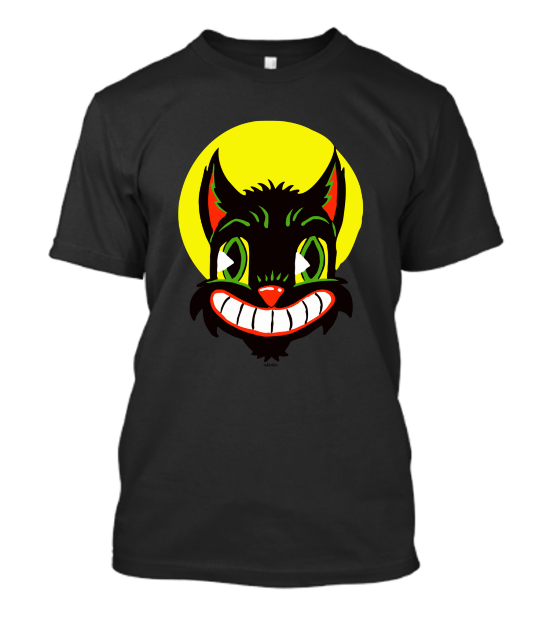 Vintage Cat Yellow Moon Grinning Face T-Shirt