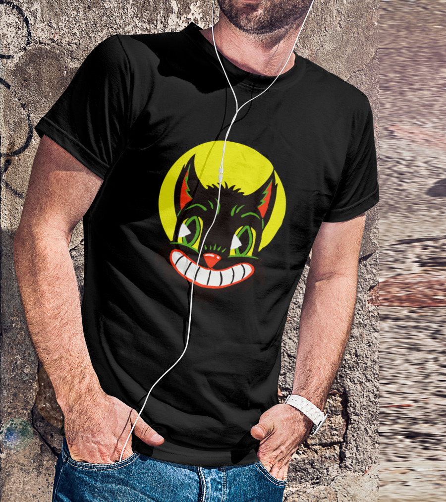 Vintage Cat Yellow Moon Grinning Face T-Shirt