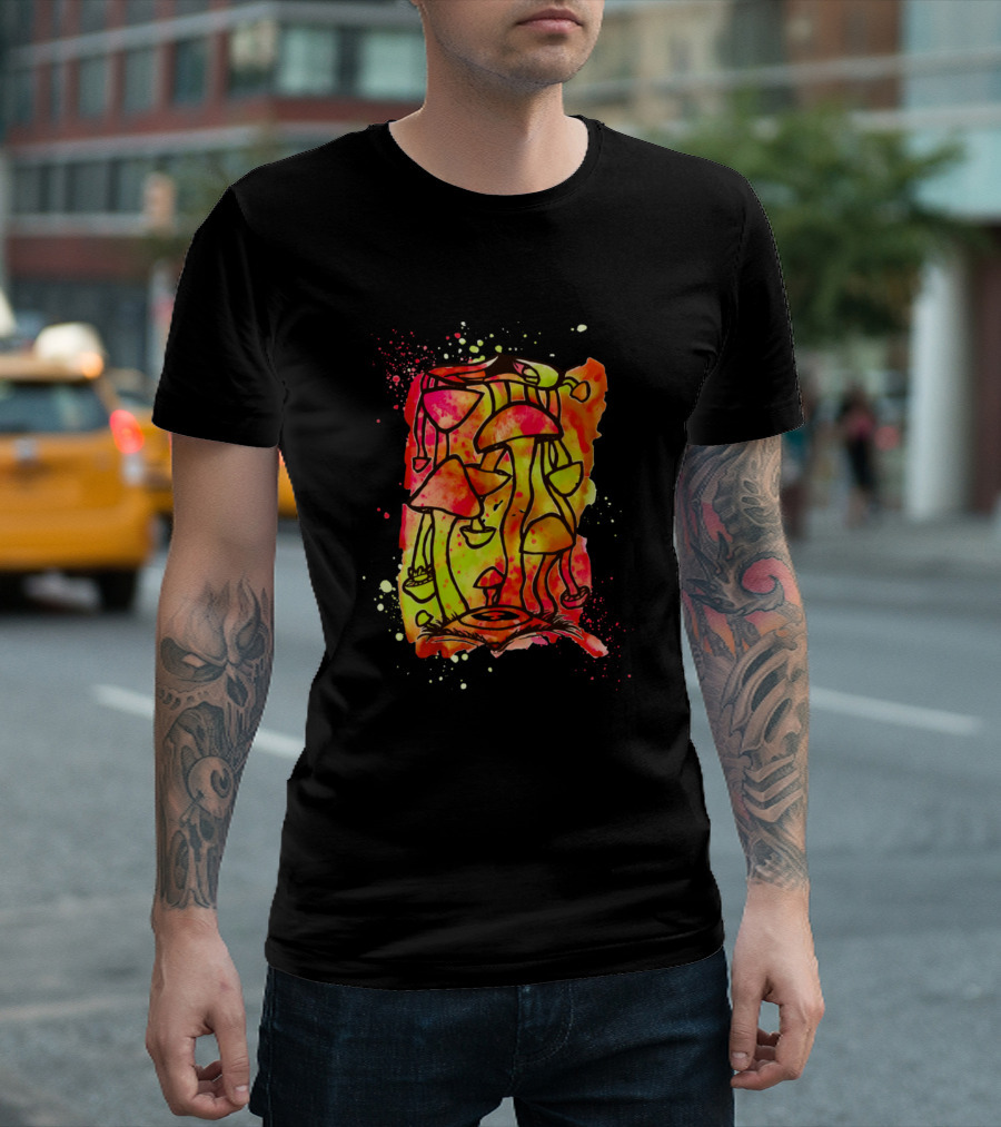 Which Way Is Up Psychedelic Mushrooms Trippy Vibes Splattered Colors T-Shirt