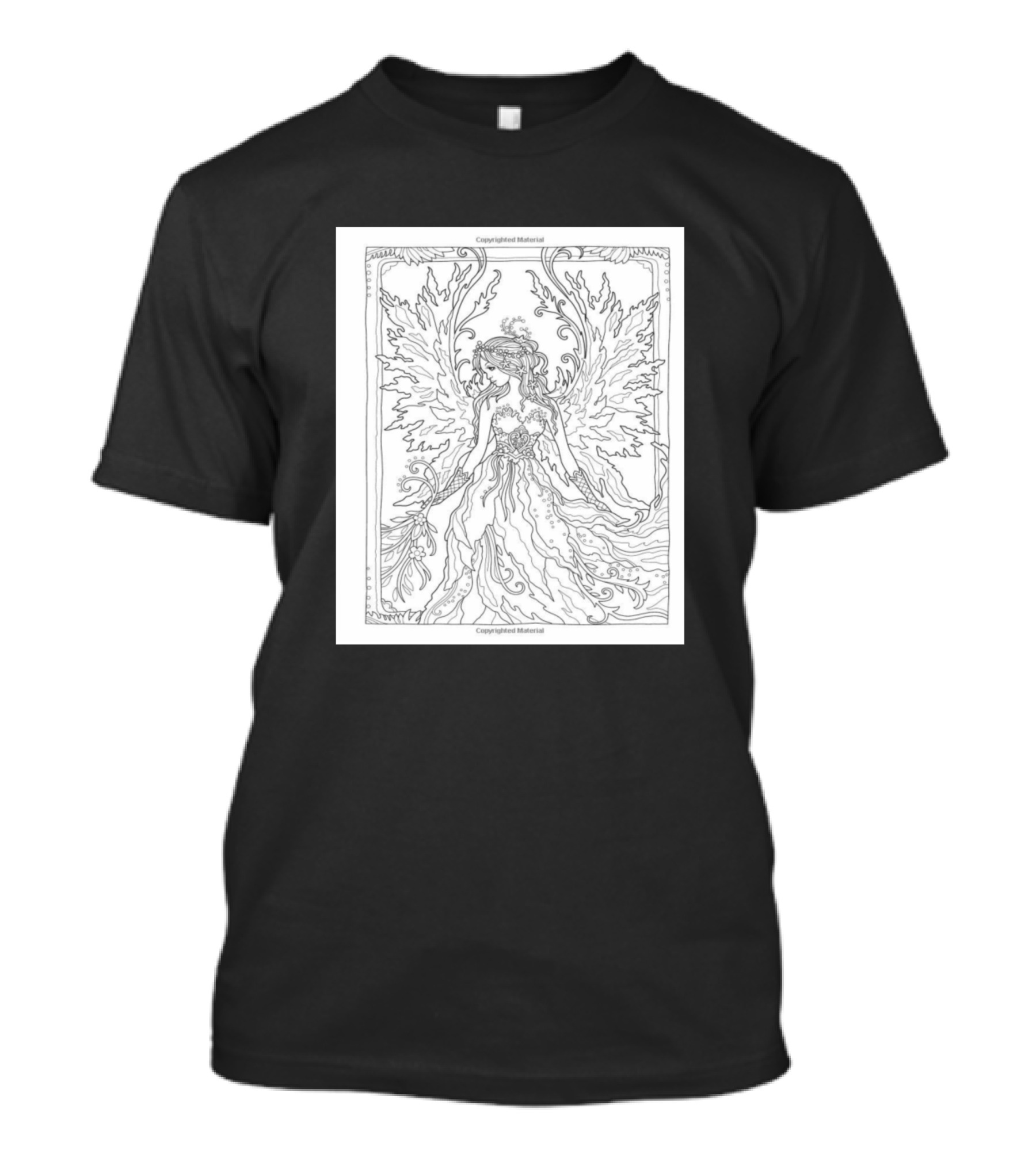 Winged Fairy Flower Coloring Page Art Nouveau Style Fairytale T-Shirt
