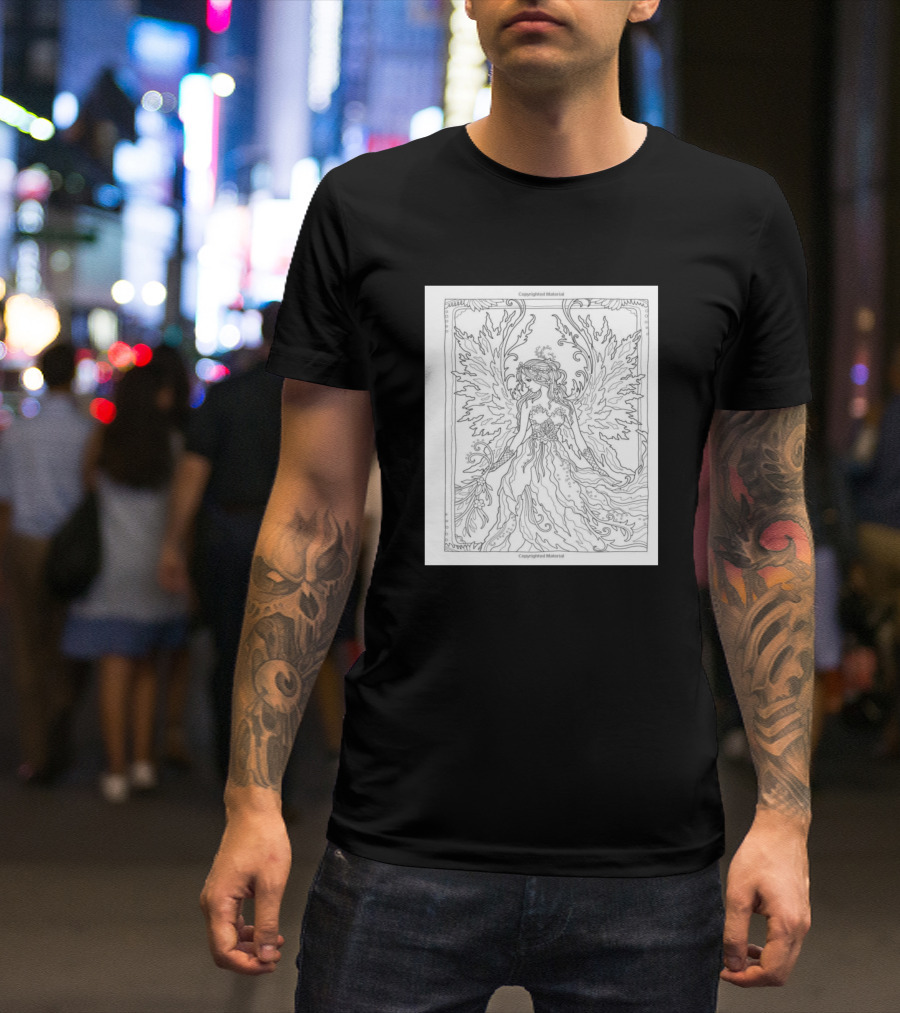 Winged Fairy Flower Coloring Page Art Nouveau Style Fairytale T-Shirt
