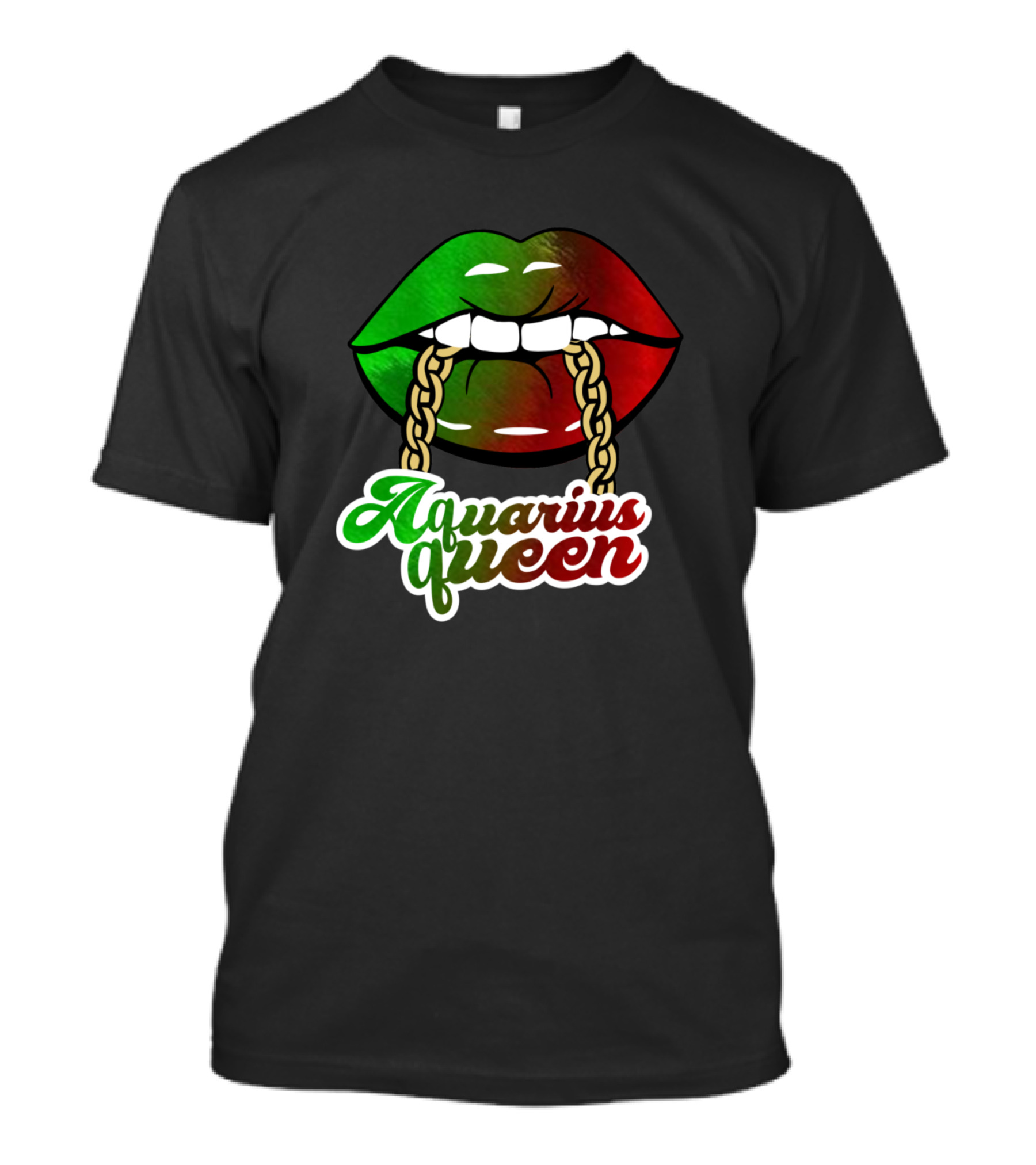 Aquarius Queen Lips African Colors Chain BLM Birthday T-Shirt