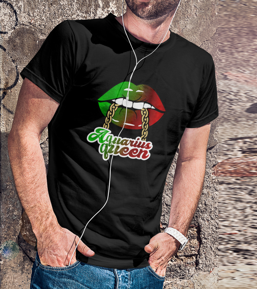 Aquarius Queen Lips African Colors Chain BLM Birthday T-Shirt