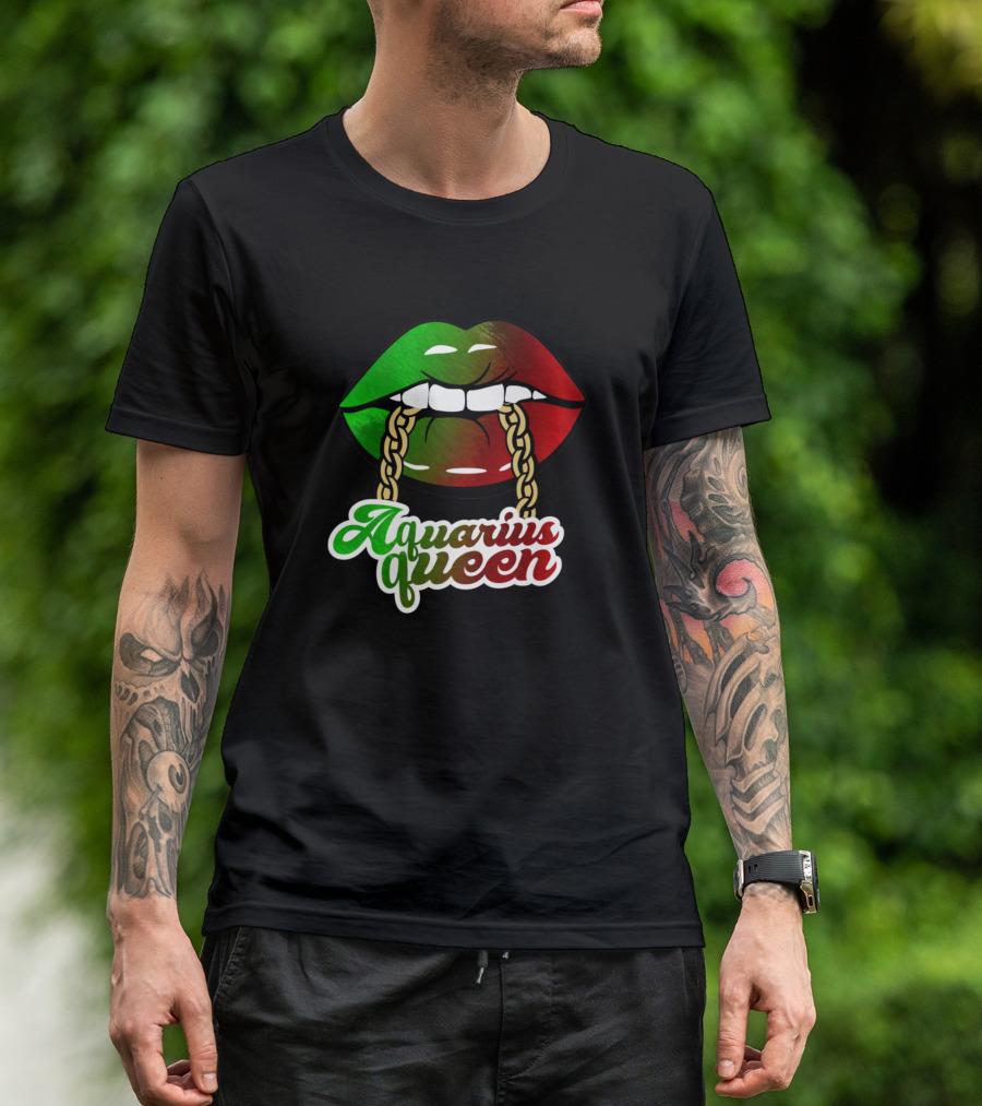 Aquarius Queen Lips African Colors Chain BLM Birthday T-Shirt