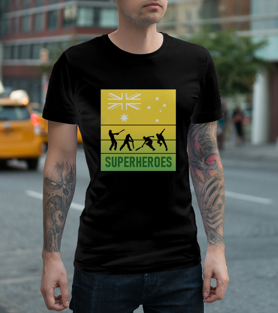 Australian Cricket Superheroes Flag T-Shirt