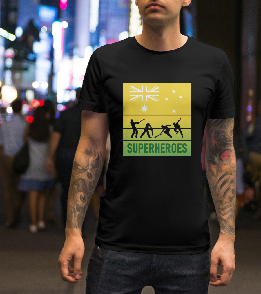 Australian Cricket Superheroes Flag T-Shirt