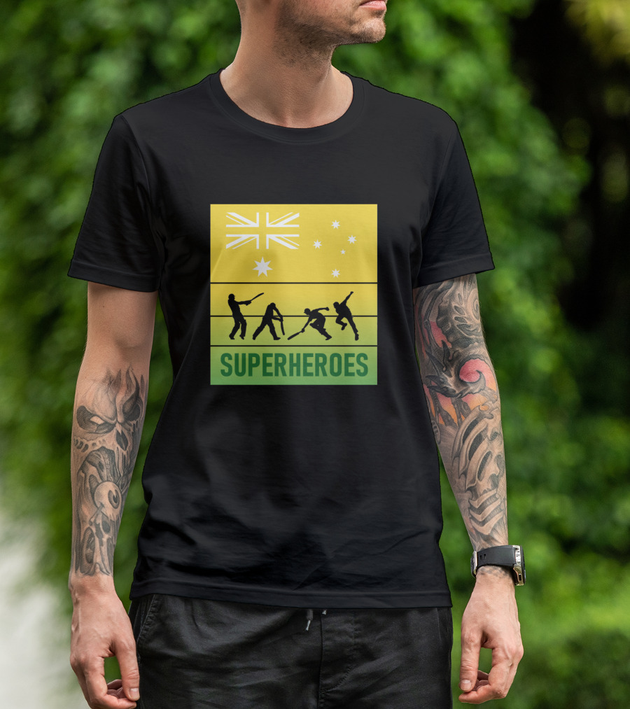 Australian Cricket Superheroes Flag T-Shirt