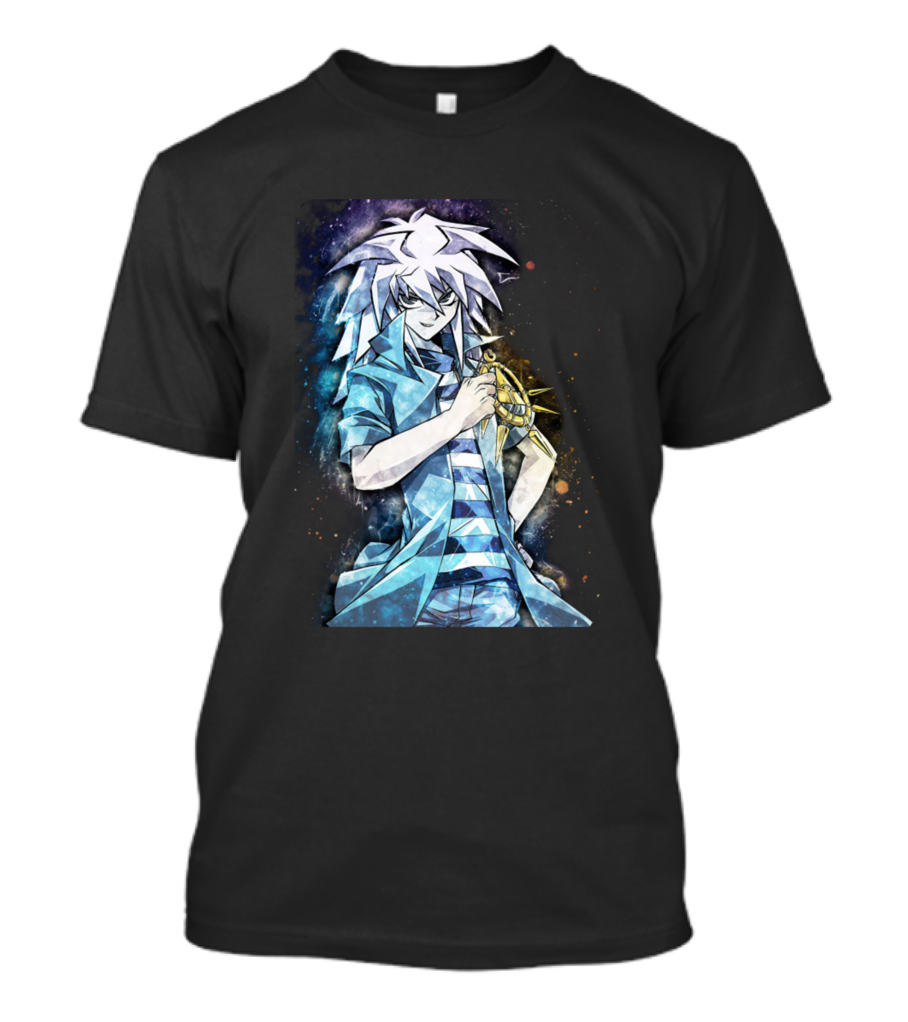 Bakura The Evil Villain Holding Millennium Ring Cosmic Background T-Shirt