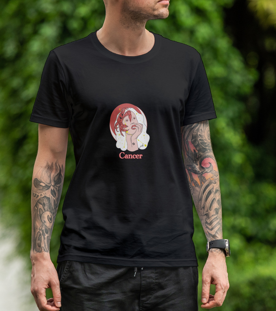 Cancer Zodiac Illustration With Crab And Celestial Stars T-Shirt