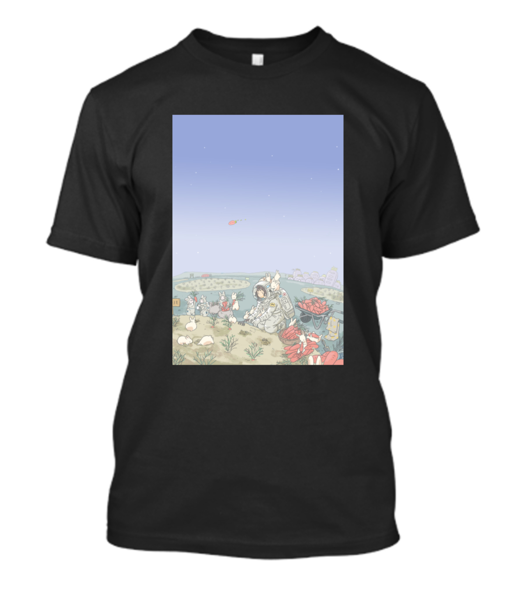Carrot Harvest In Space With Rabbits And Astronaut Farmer T-Shirt